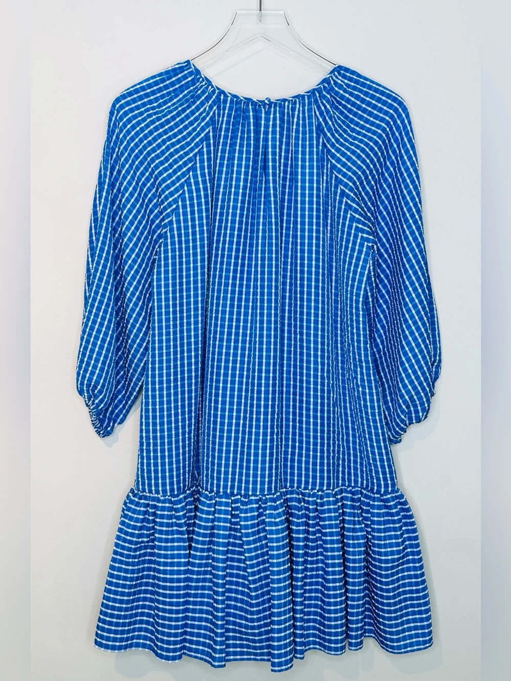 LDT Rachel Ruffle Seersucker Blue White Mini Dress NWT - Picture 4 of 15